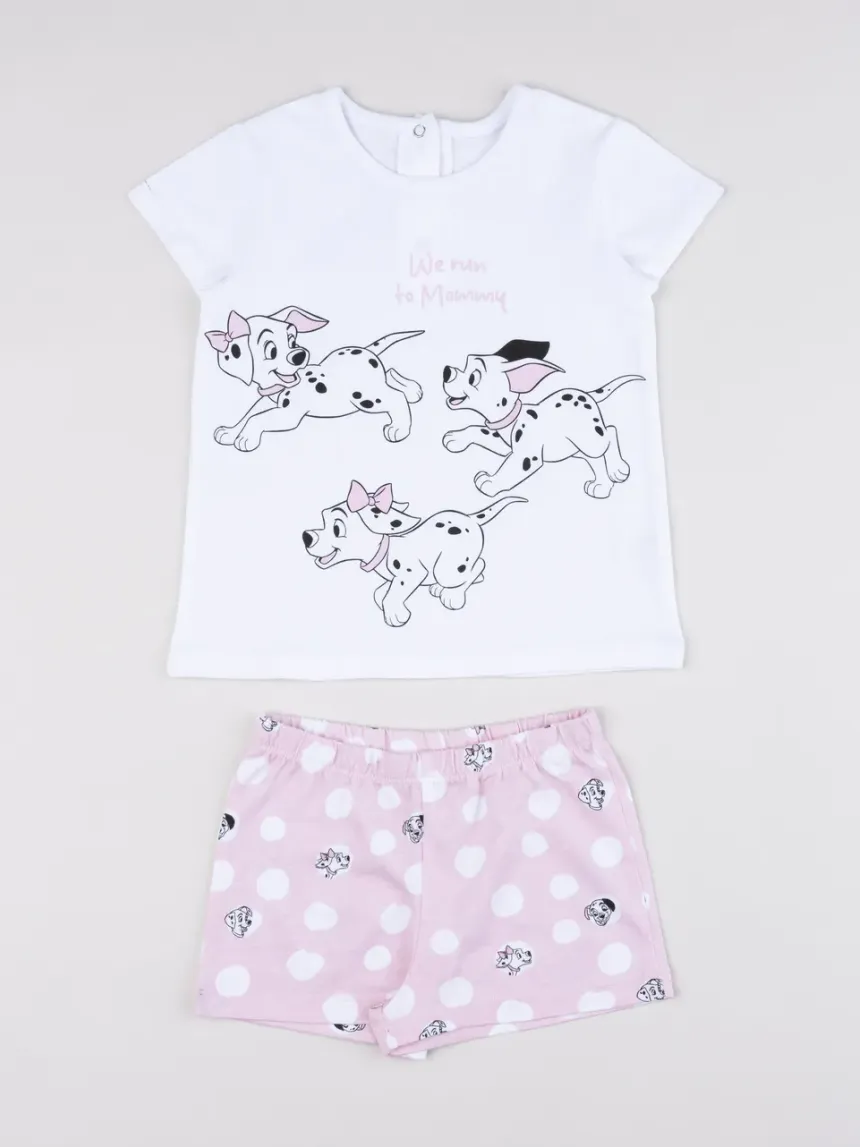βρεφική πιτζάμα λευκή/ροζ 101 dalmatians "we run to mommy" για κορίτσι - Prénatal