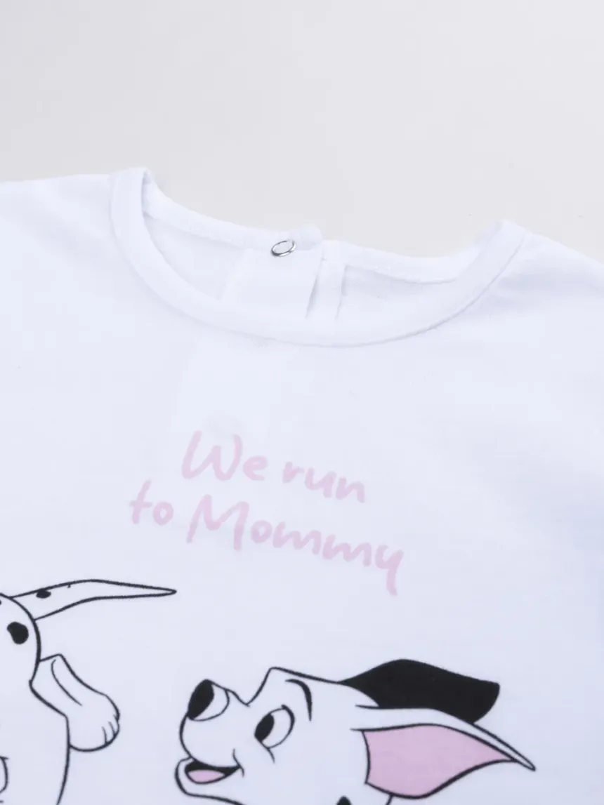 βρεφική πιτζάμα λευκή/ροζ 101 dalmatians "we run to mommy" για κορίτσι - Prénatal