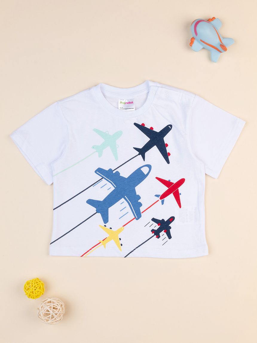 βρεφικό t-shirt λευκό αεροπλάνα για αγόρι - Prénatal