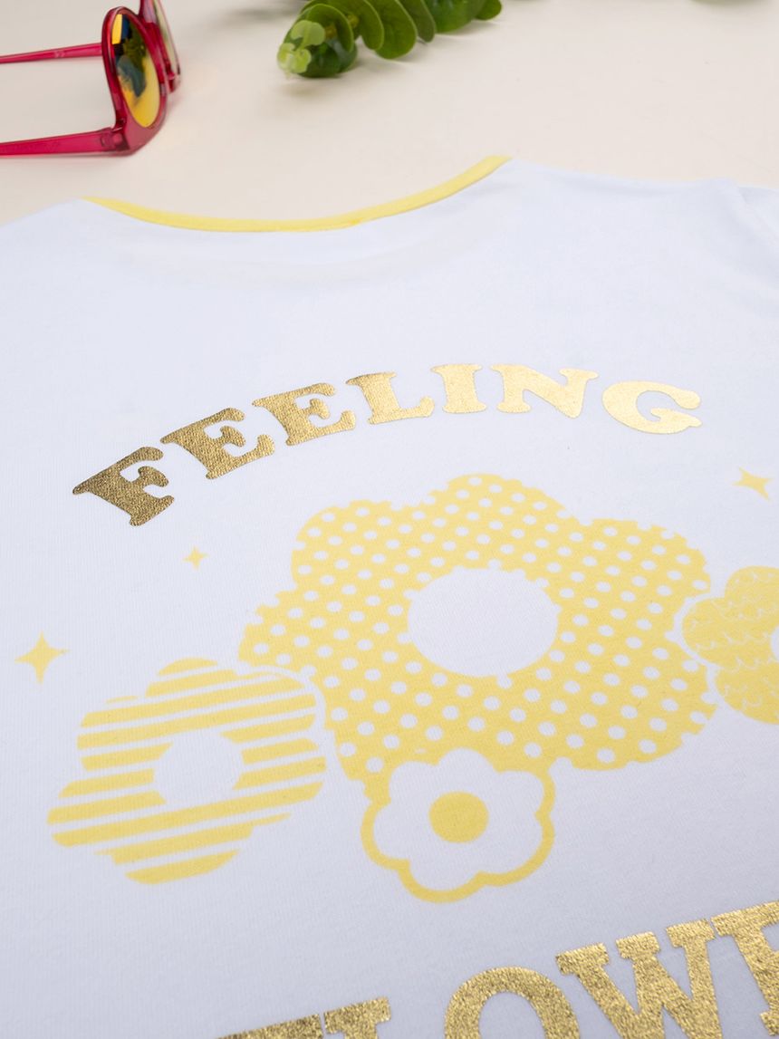 παιδικό t-shirt λευκό/κίτρινο feeling flowers για κορίτσι - Prénatal
