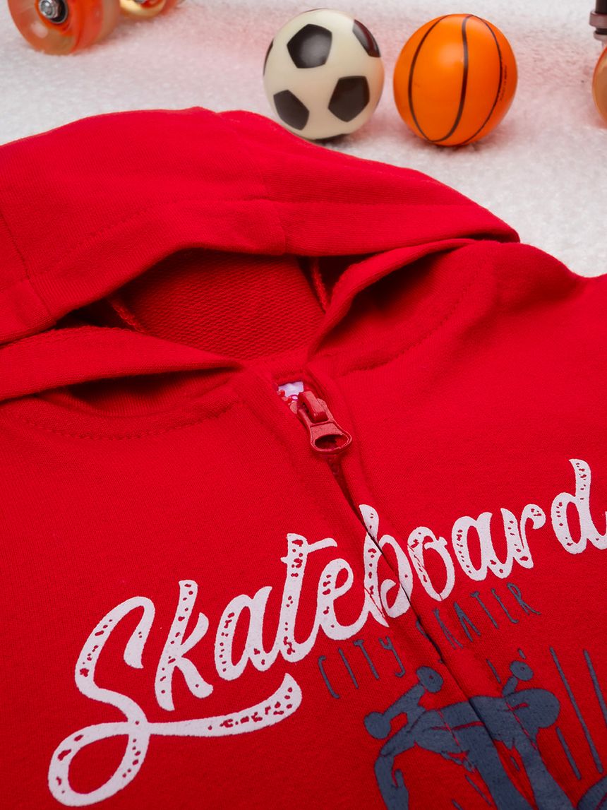 παιδική ζακέτα φούτερ με κουκούλα κόκκινο skate για αγόρι - Prénatal