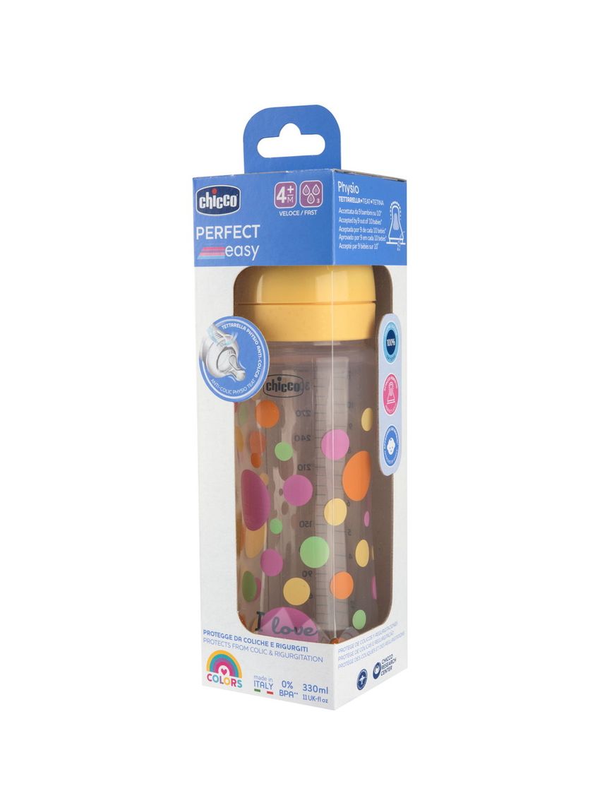 Chicco perfect easy πλαστικό μπιμπερό με θηλή σιλικόνης γρήγορης ροής 4+ μηνών 330ml pink - Chicco