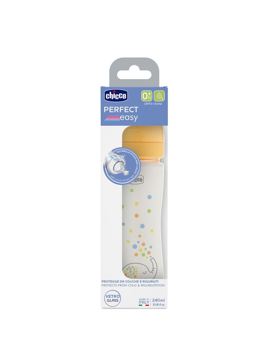 Chicco perfect easy γυάλινο μπιμπερό με θηλής σιλικόνης αργής ροής 0+ μηνών 240ml orange - Chicco