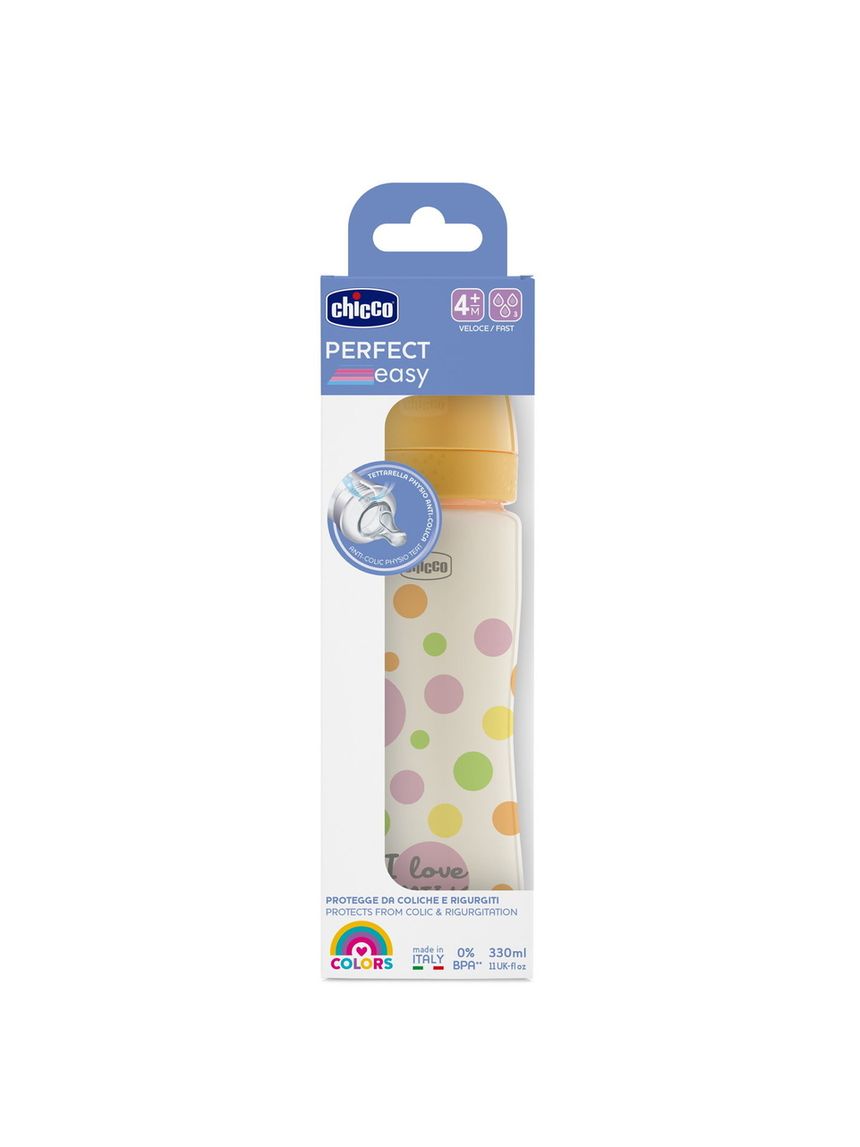 Chicco perfect easy πλαστικό μπιμπερό με θηλή σιλικόνης γρήγορης ροής 4+ μηνών 330ml pink - Chicco