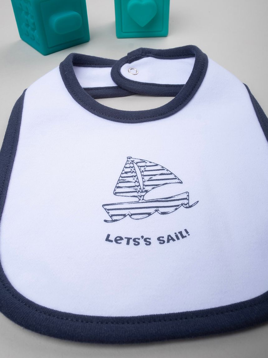 βρεφική σαλιάρα λευκή lets's sail για αγόρι - Prénatal