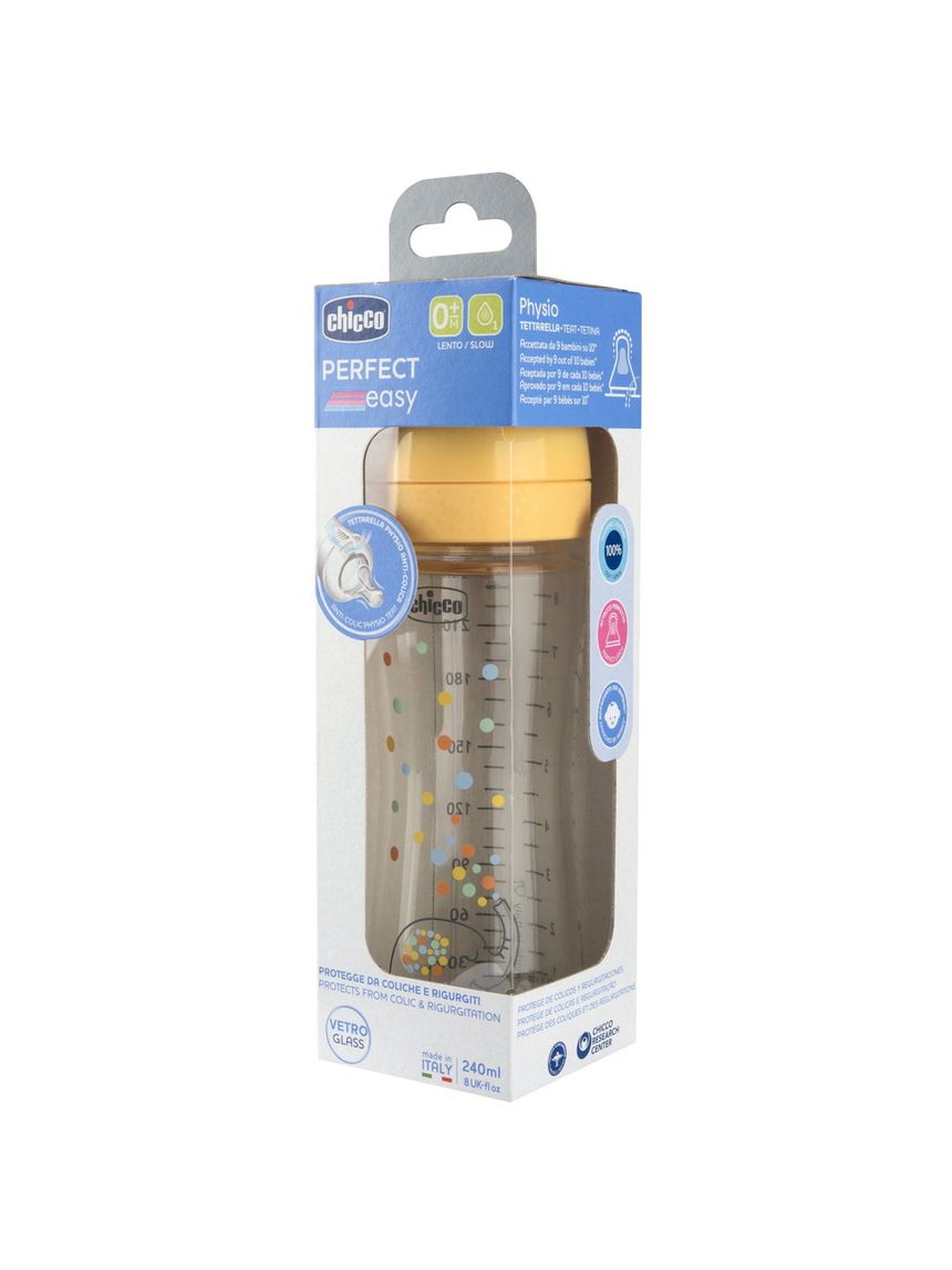 Chicco perfect easy γυάλινο μπιμπερό με θηλής σιλικόνης αργής ροής 0+ μηνών 240ml orange - Chicco