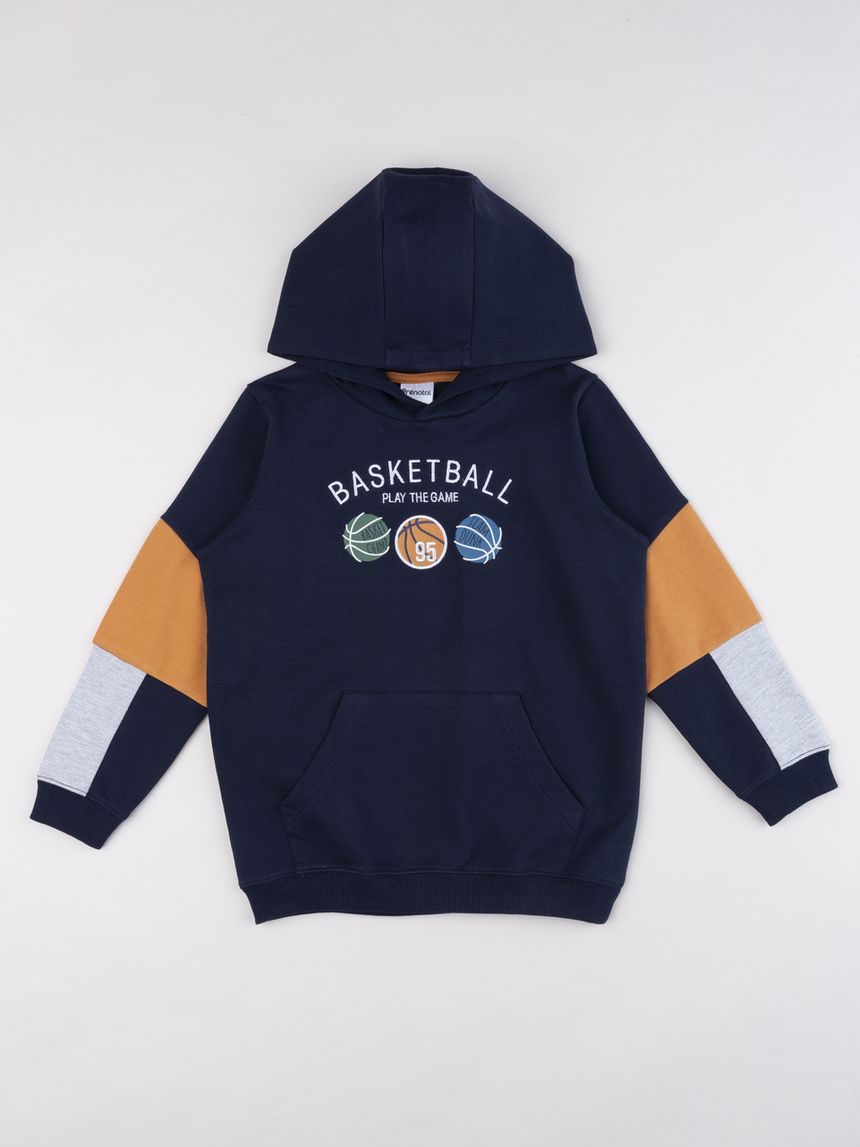 παιδική μπλούζα φούτερ french terry μπλε "baskeball team" για αγόρι - Prénatal