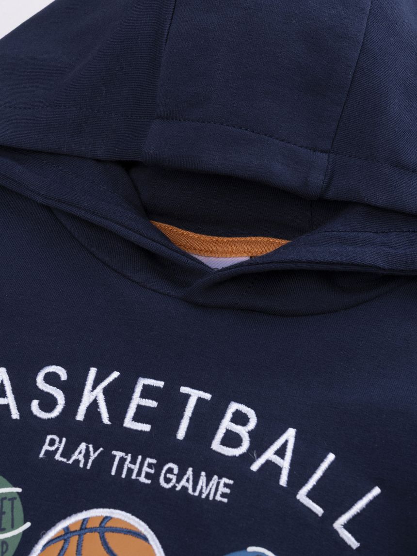 παιδική μπλούζα φούτερ french terry μπλε "baskeball team" για αγόρι - Prénatal