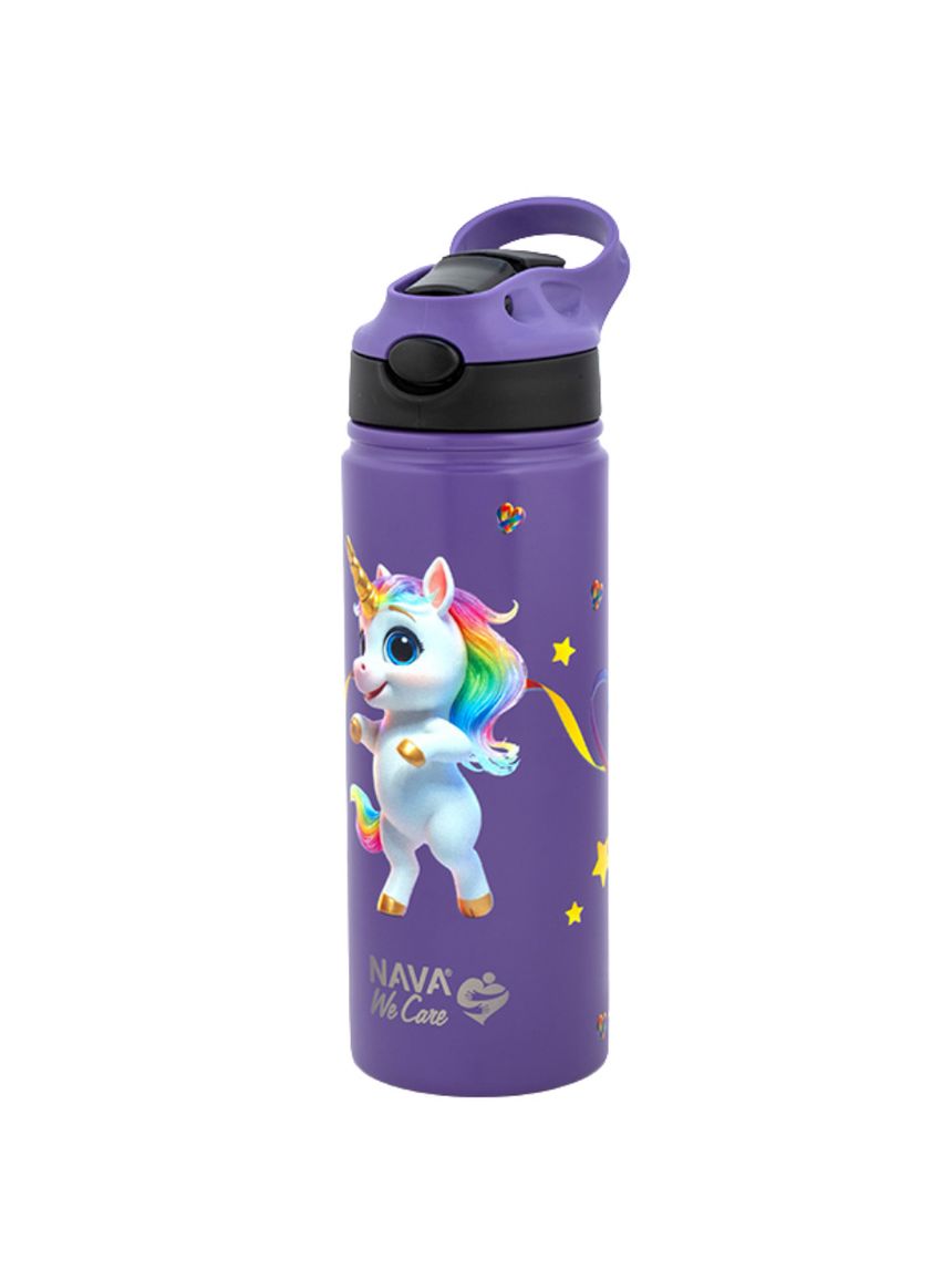 Nava παγούρι θερμός ανοξείδωτο με καλαμάκι "we care" purple unicorn 500ml 10-016-139 - Nava
