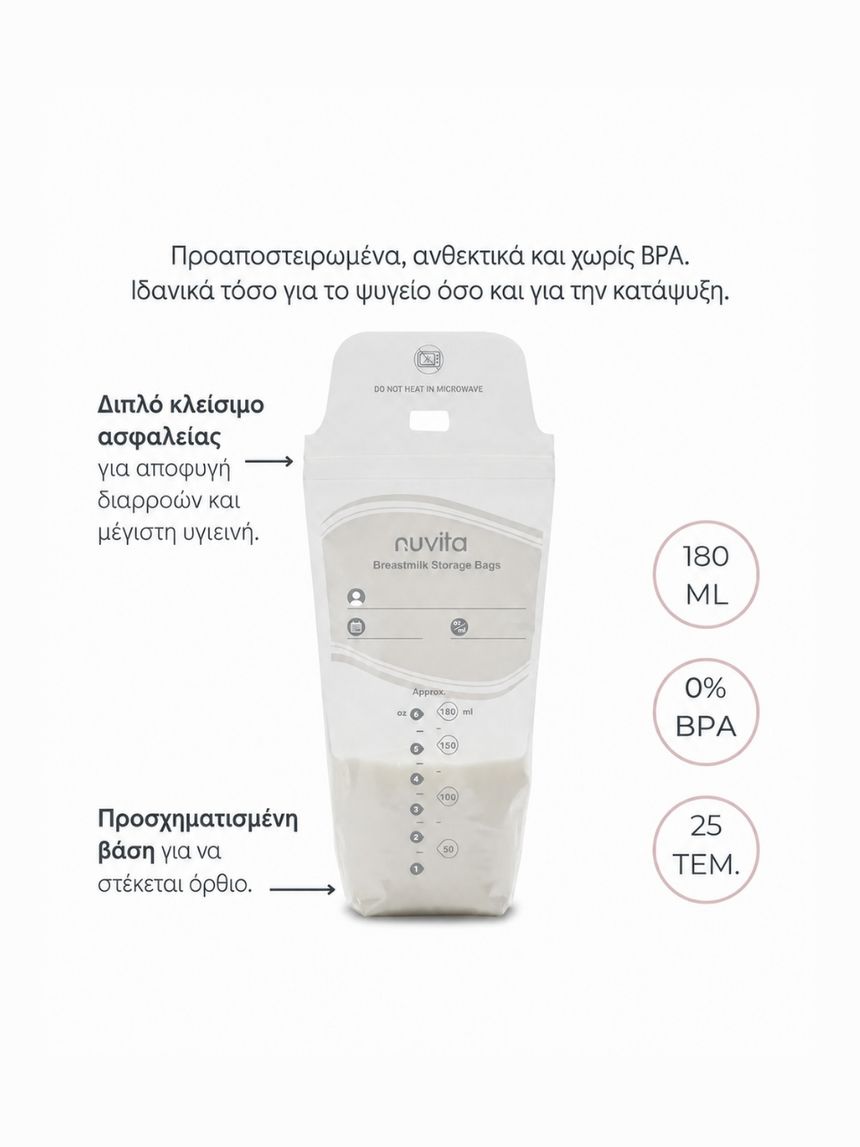 Nuvita σακουλάκια αποθήκευσης μητρικού γάλακτος 25τμχ 1253 - Nuvita