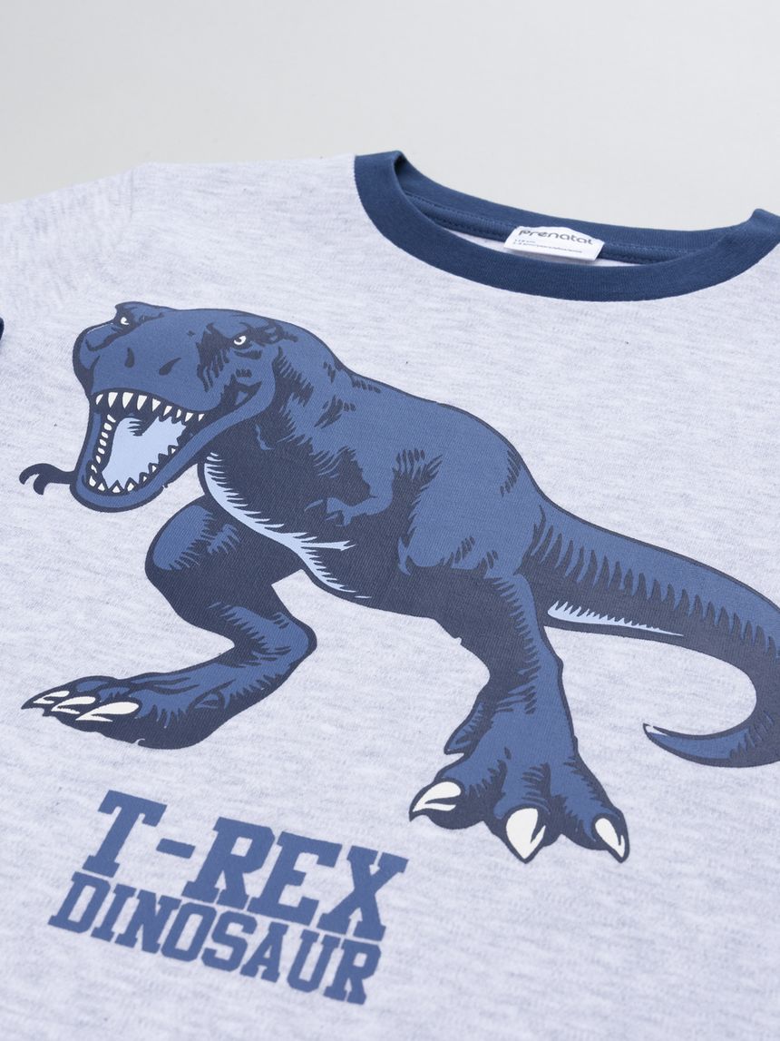 παιδική πιτζάμα γκρι/μπλε ριγέ με t-rex για αγόρι - Prénatal