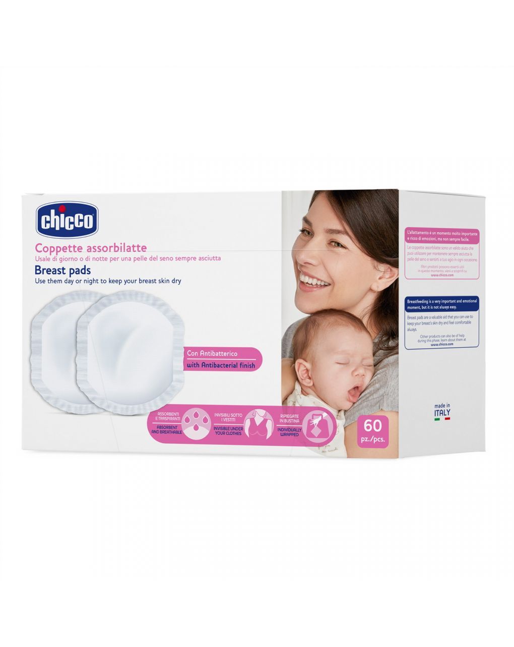 Chicco επιθέματα στήθους αντιβακτηριακά 60τμχ j62-61773-00