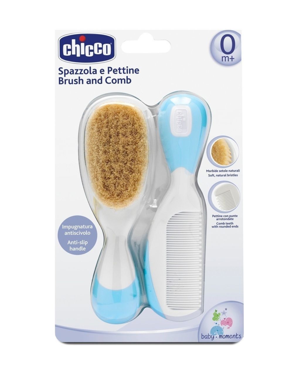 Chicco βούρτσα-χτένα safe φυσική τρίχα σιέλ h03-06569-20 - Chicco