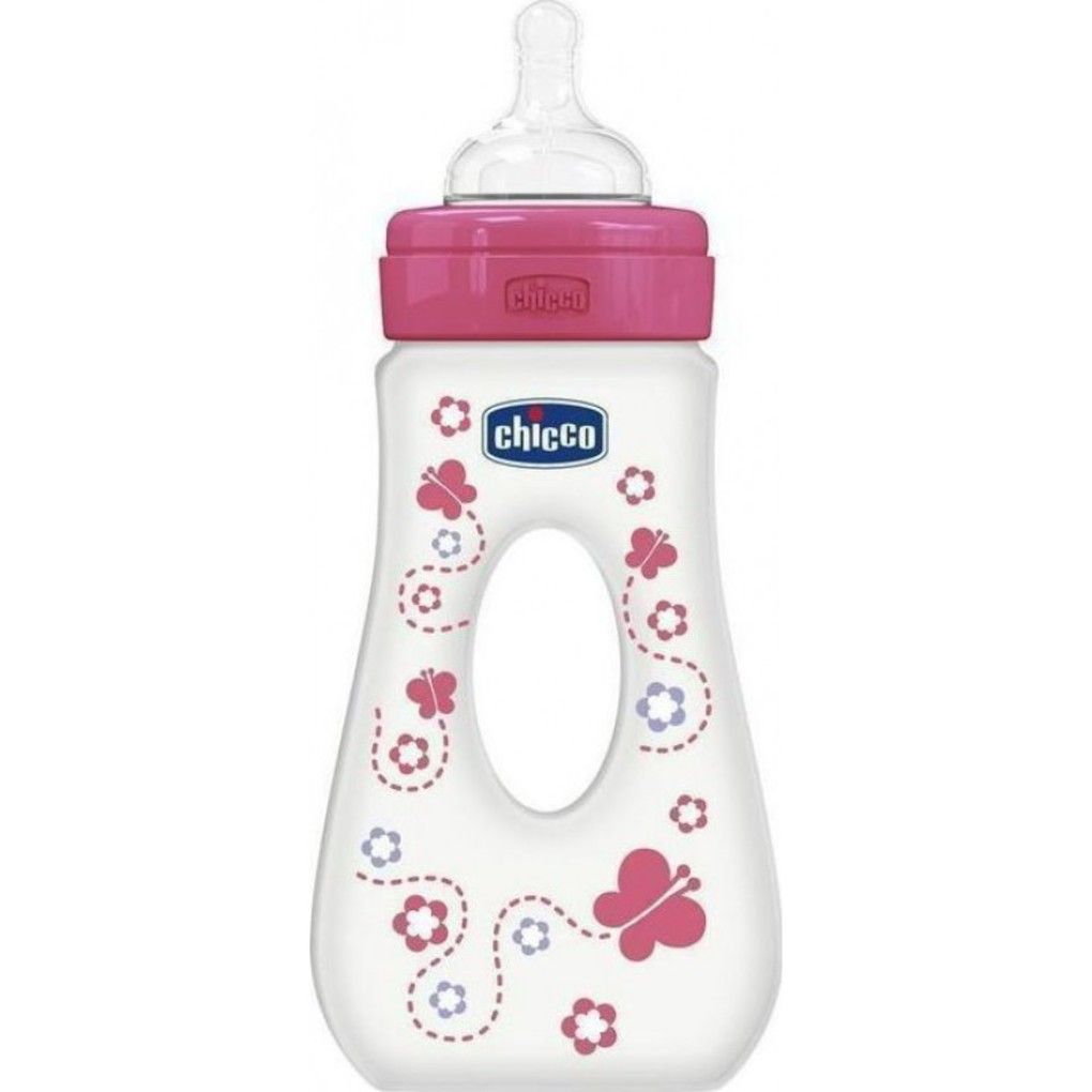μπιμπερο πλαστικο ροζ με λαβη 240ml σιλικονη - Chicco