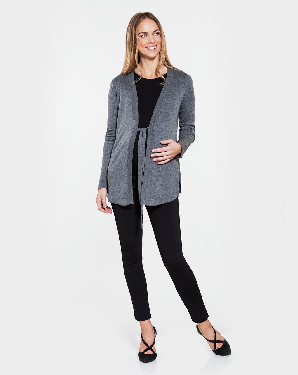 γυναικεία ζακέτα 3/4 γκρι με δέσιμο μπροστά - Prénatal