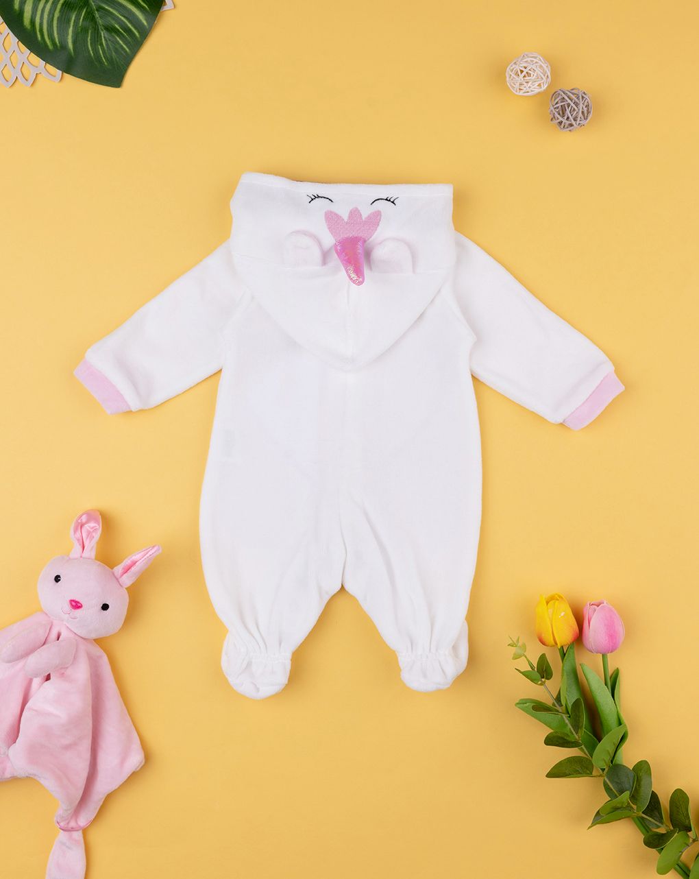 βρεφικό φορμάκι σενίλ άσπρο με μονόκερο για κορίτσι - Prénatal