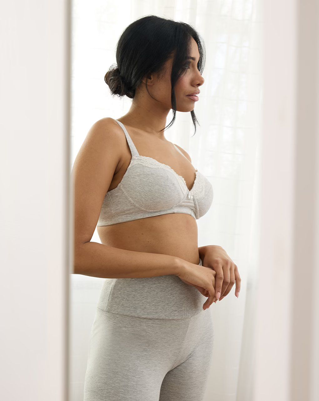 γυναικείο σουτιέν εγκυμοσύνης γκρι με δαντέλα cup c