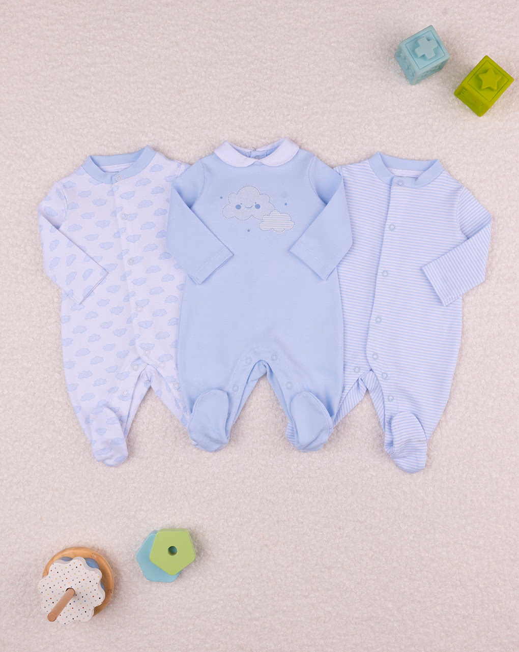 βρεφικά φορμάκια πακέτο x3 με συννεφάκια για αγόρι