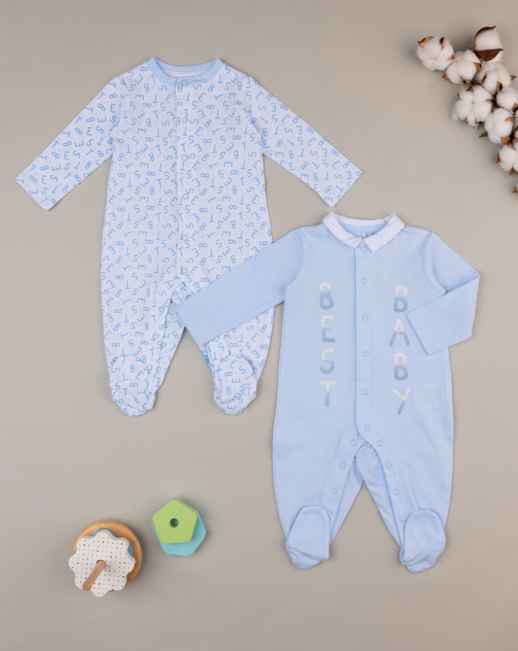 βρεφικά φορμάκια πακέτο x2 λευκό/γαλάζιο best baby για αγόρι - Prénatal