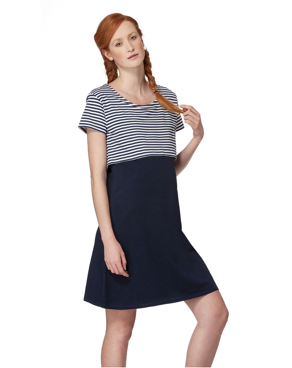 γυναικείο κοντομάνικο φόρεμα εγκυμοσύνης / θηλασμού ριγέ μπλε - Prénatal