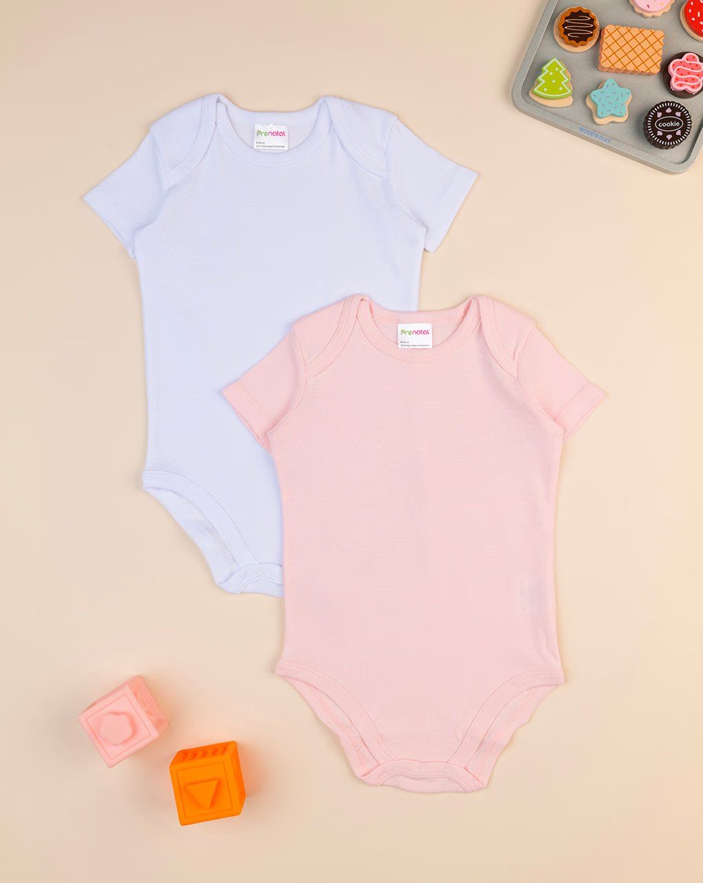 βρεφικά κορμάκια κοντομάνικα πακέτο x2 τμχ ροζ/λευκό για κορίτσι - Prénatal