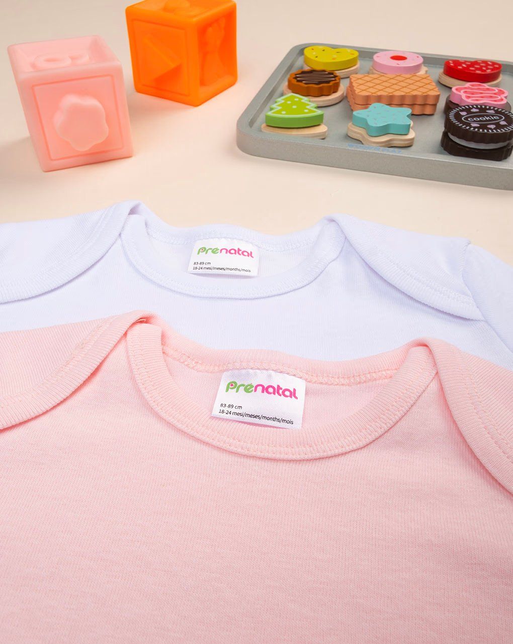 βρεφικά κορμάκια κοντομάνικα πακέτο x2 τμχ ροζ/λευκό για κορίτσι - Prénatal