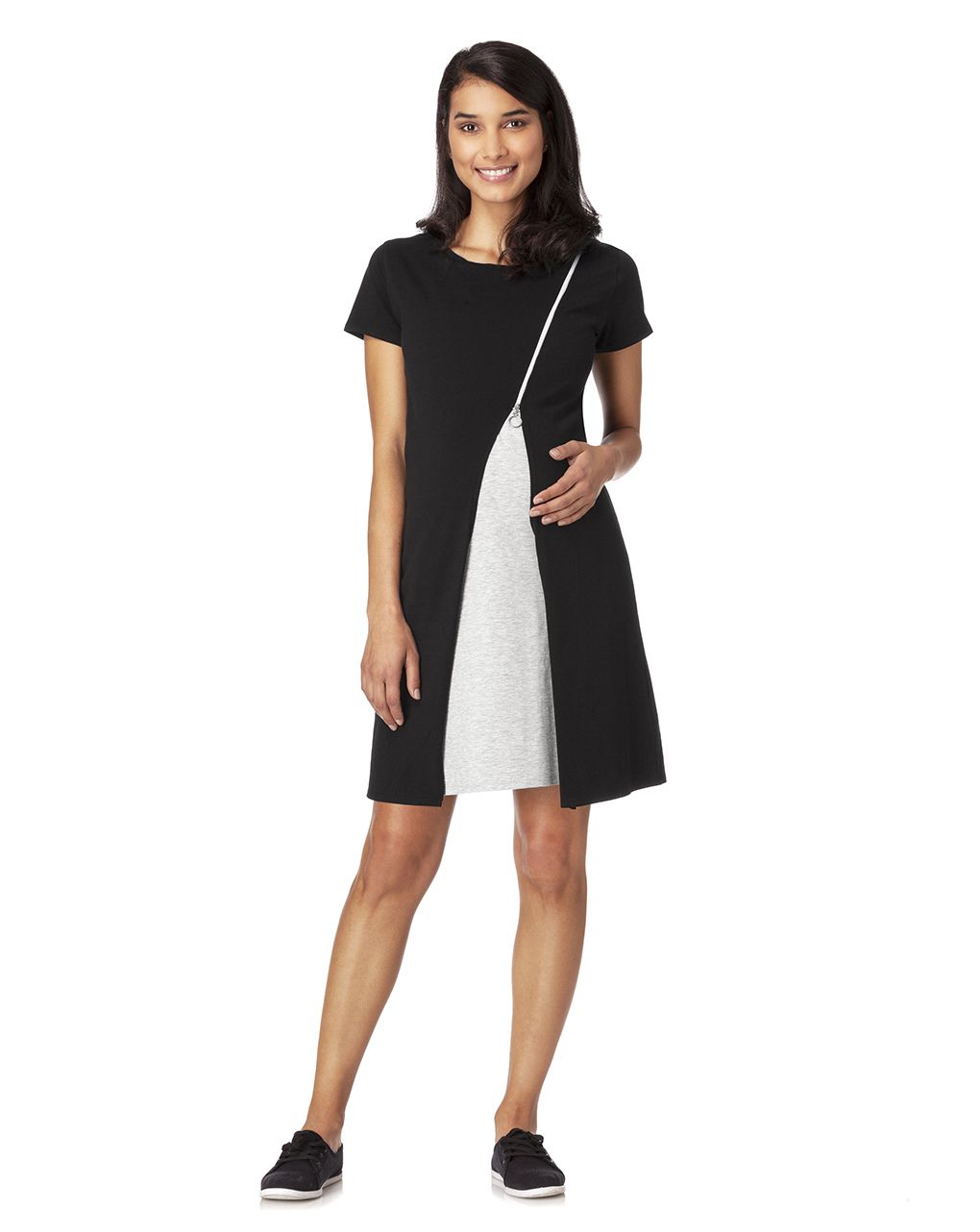 γυναικείο φόρεμα θηλασμού μαύρο-λευκό - Prénatal