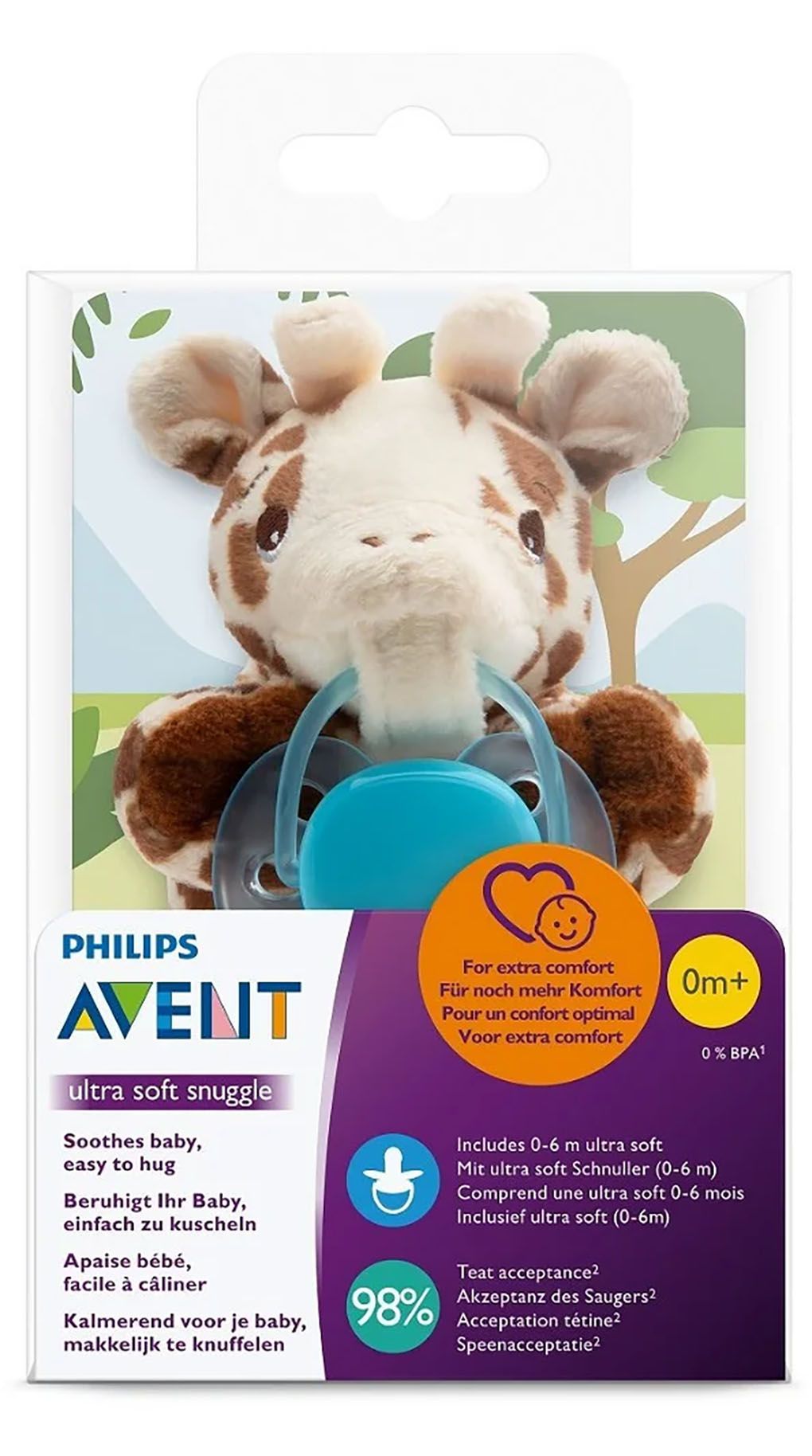 Avent ultra soft snuggle πιπίλα σιλικόνης με ζωάκι αγκαλιάς 0m+ - Philips Avent