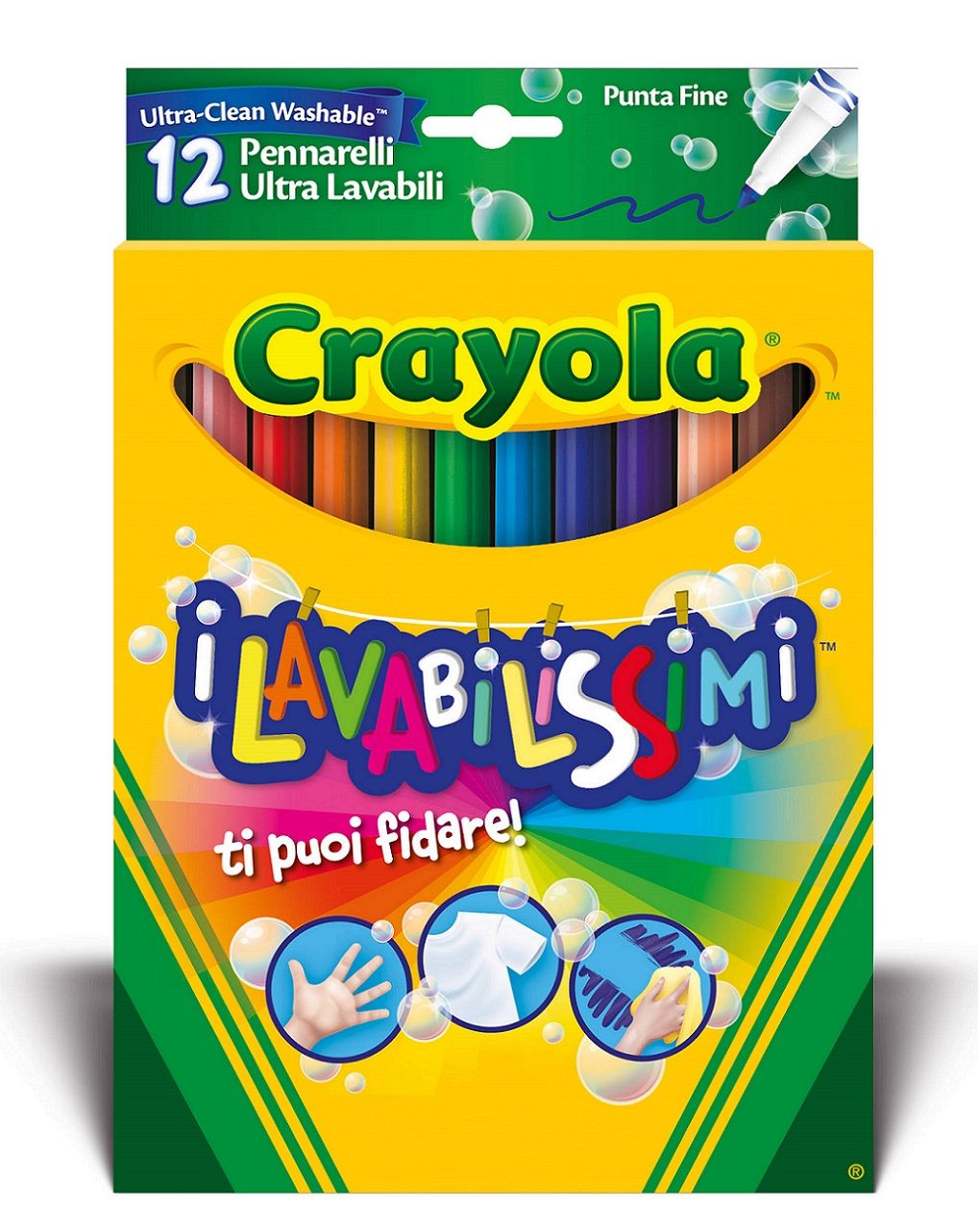 Crayola 12 μαρκαδόροι ultra clean washable με λεπτή μύτη
