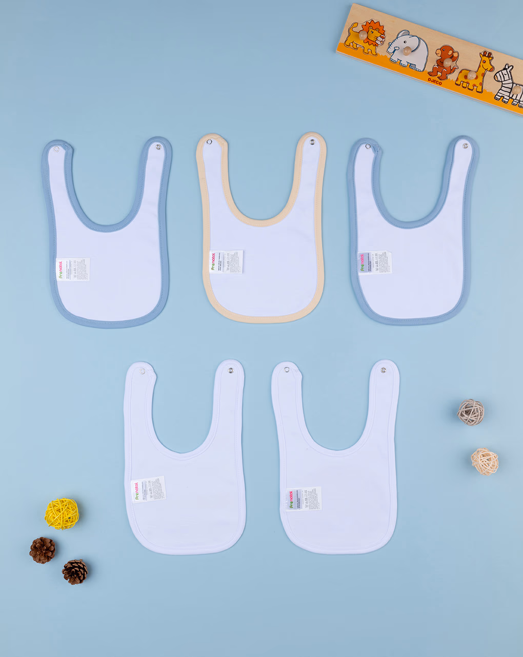 βρεφικές σαλιάρες βαμβακερές jungle πακέτο x5 για αγόρι - Prénatal