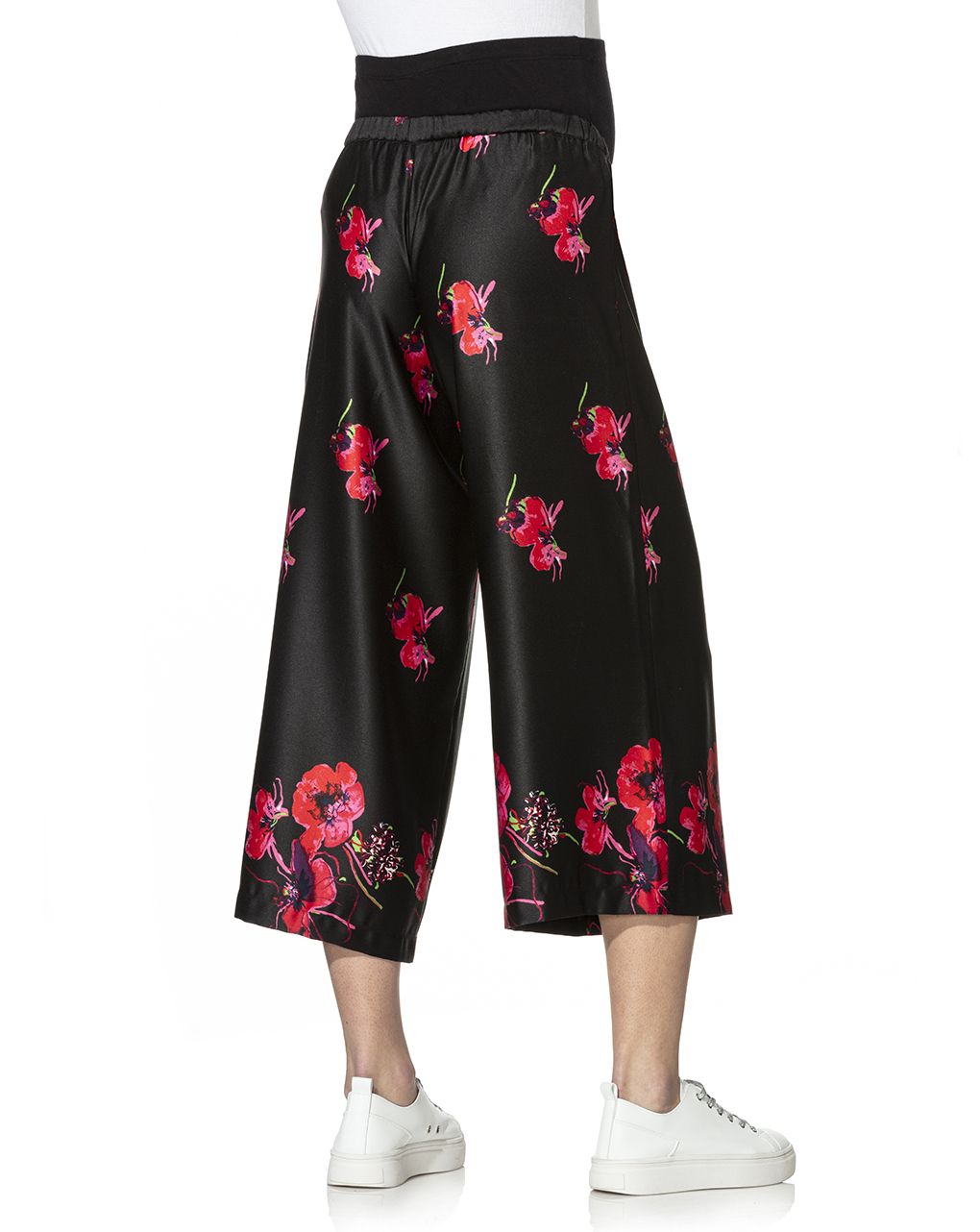 γυναικεία παντελόνα εγκυμοσύνης μαύρη με λουλούδια - Prénatal