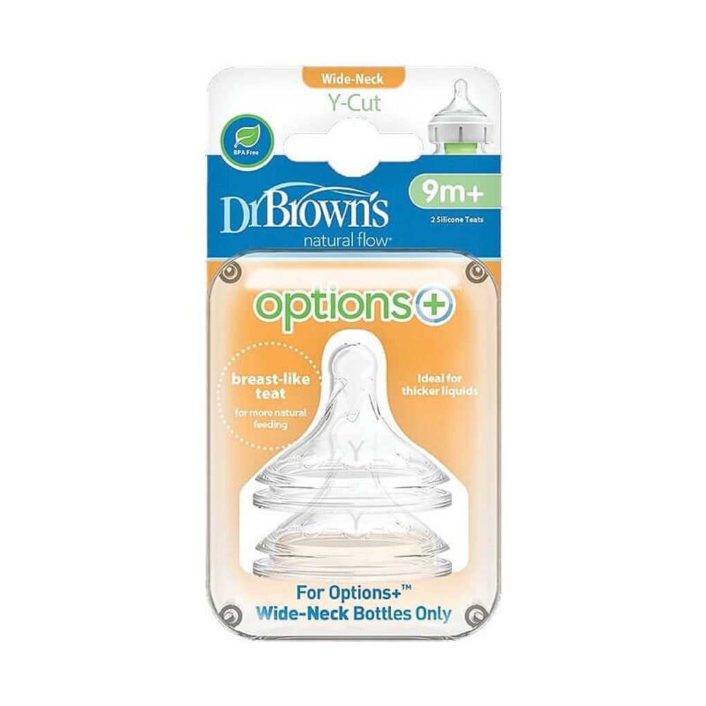 Dr. brown’s options+ θηλές σιλικόνης για μπιμπερό 2τμχ με φαρδύ λαιμό y-cut 9m+ 112.70.1hc.302 - Dr Browns