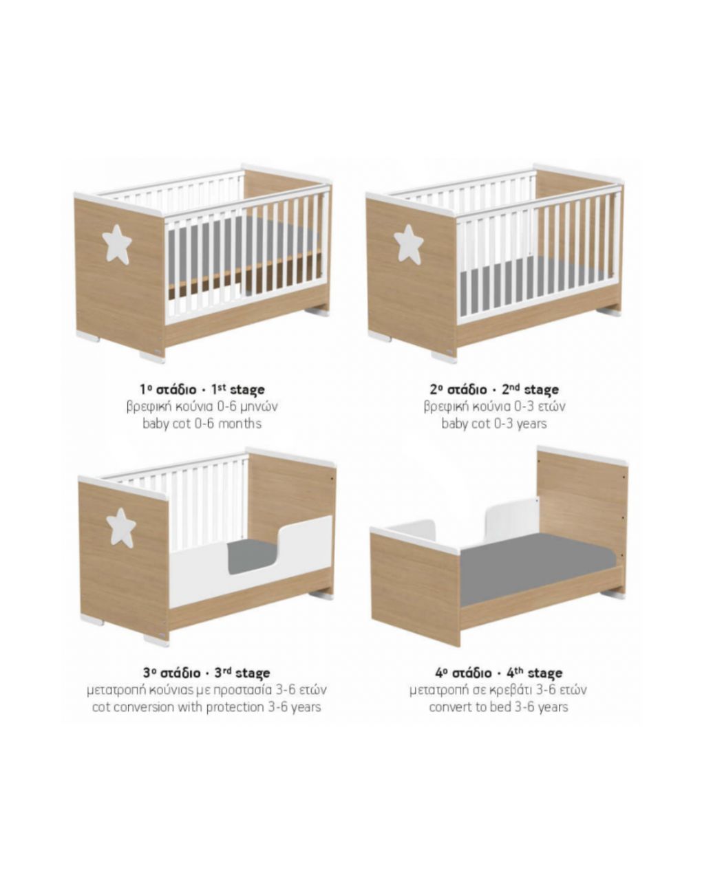 Casababy βρεφικό κρεβάτι μετατρεπόμενο σε προεφηβικό 70x140cm primo 590142 - CASABABY