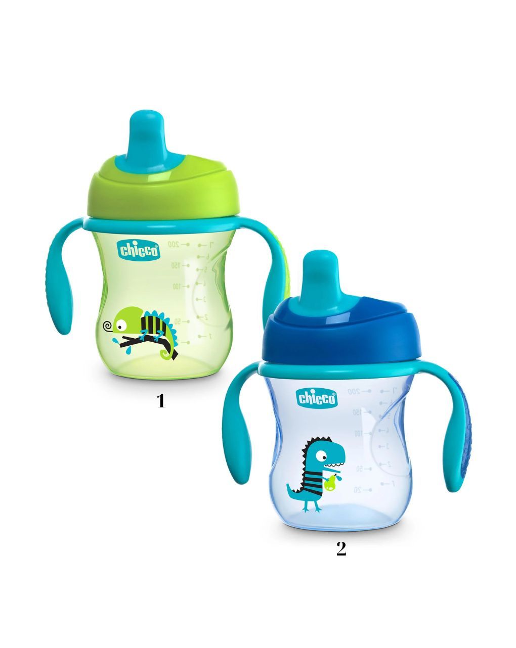Chicco εκπαιδευτικό ποτηράκι 200ml 6m+ μπλε/πράσινο f04-06921-20-01 (2 σχέδια) - Chicco