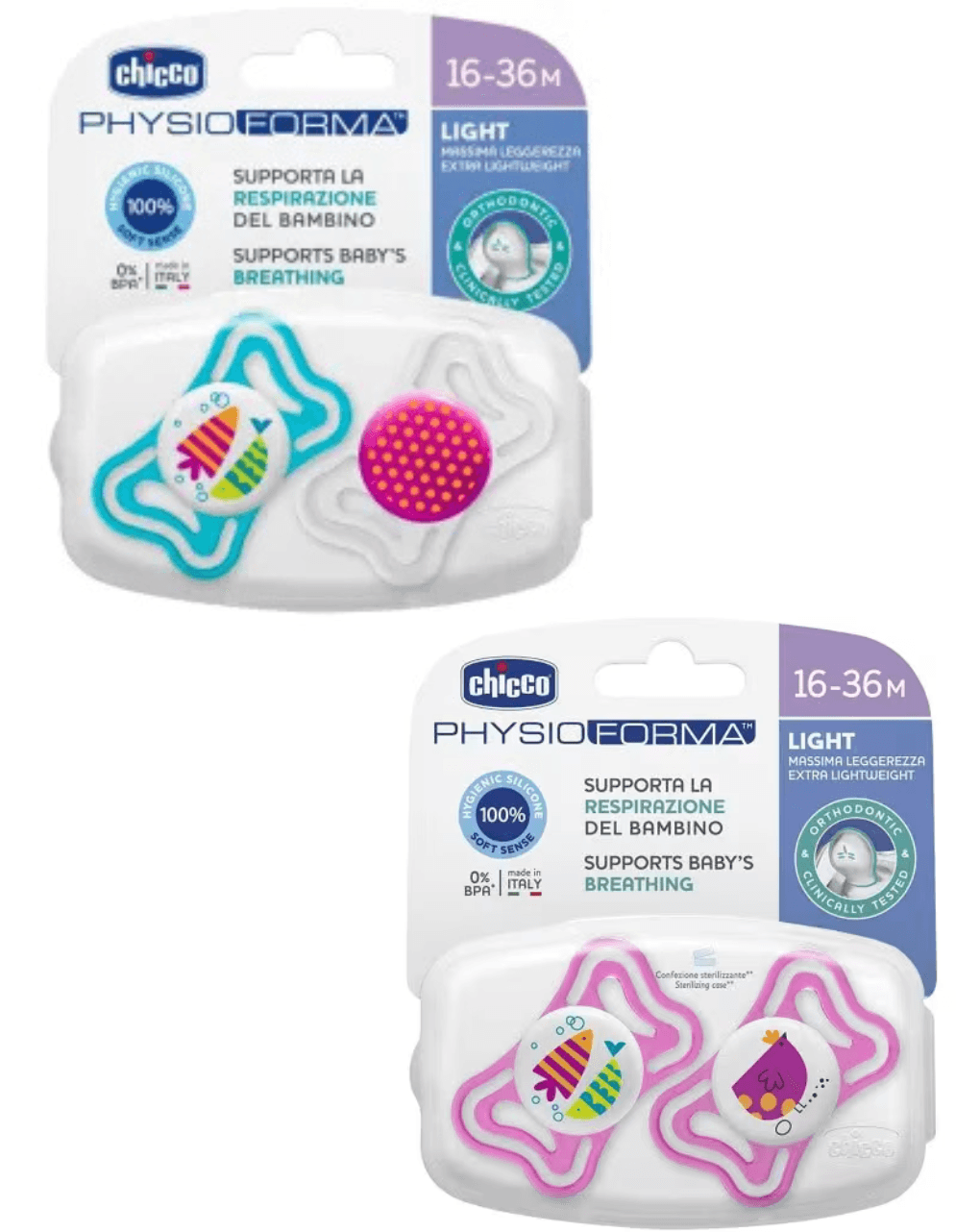 Chicco πιπίλες physio light girl 16-36m σιλικόνη 2τμχ c20-71035-11 - Chicco