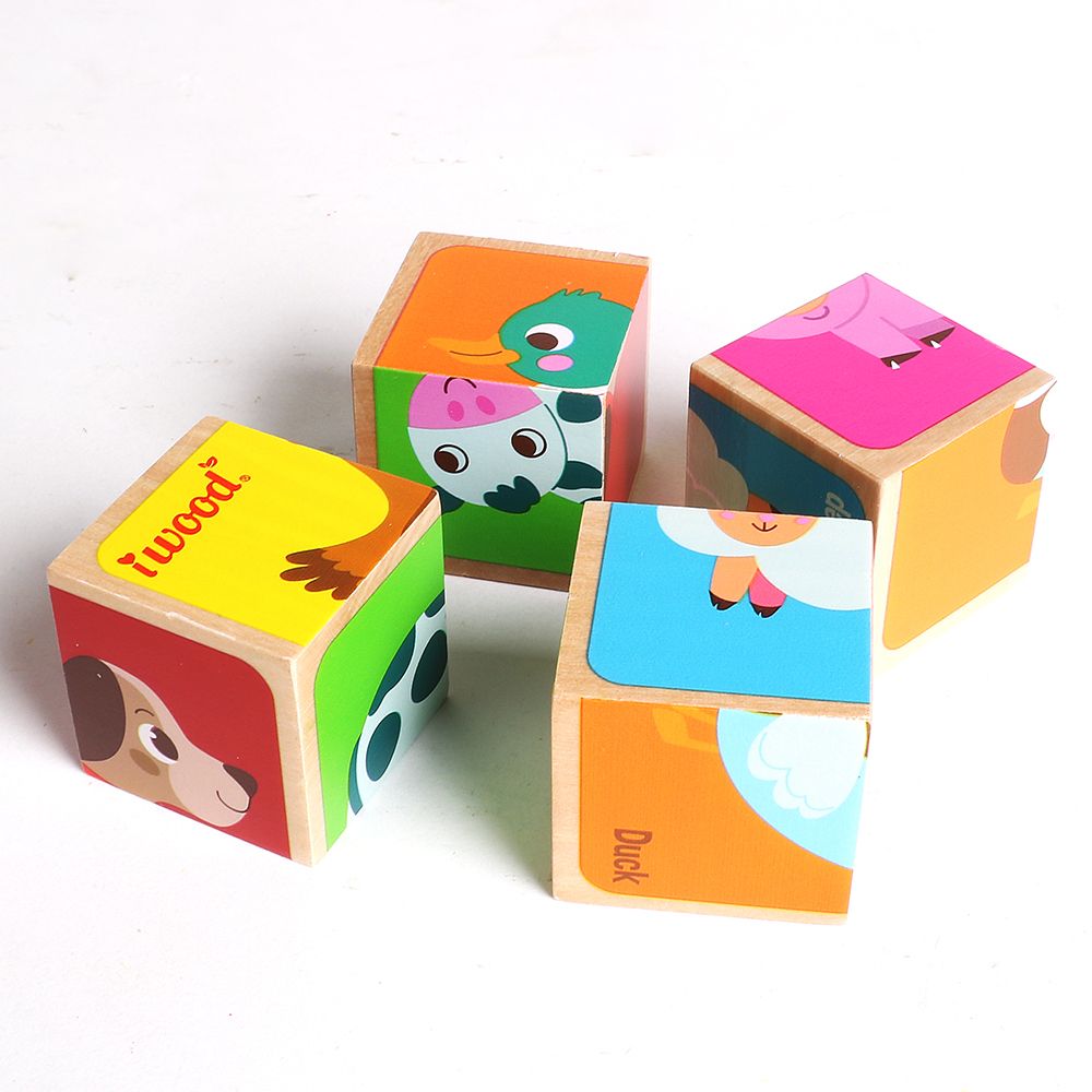 παζλ με 4 κύβους: ζώα της φάρμας - iwood