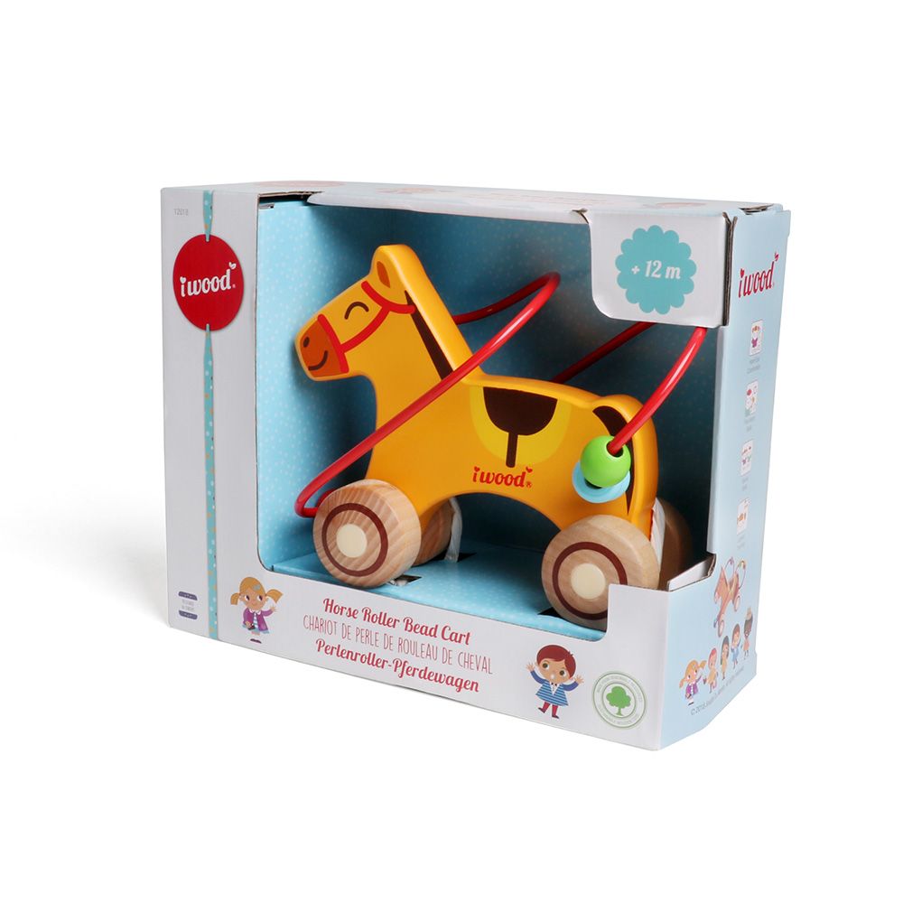 συρόμενο άλογο με ξύλινες χάντρες - iwood