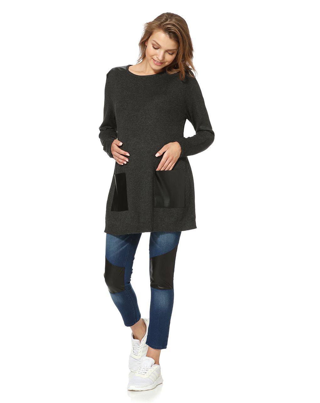 γυναικεία maxi πλεκτή μπλούζα με τσέπες μαύρη - Prénatal