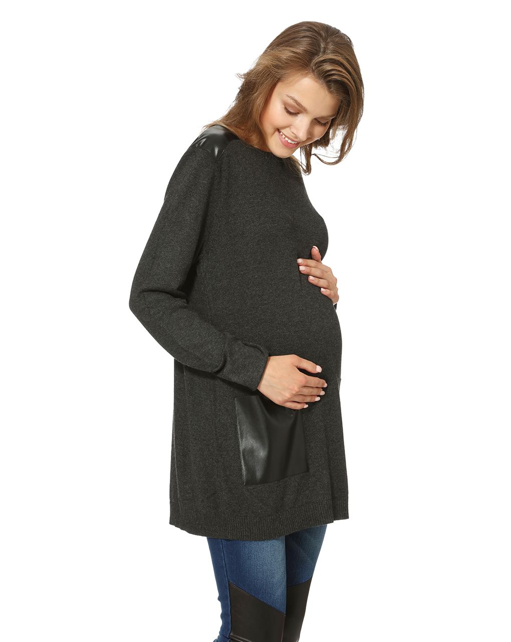 γυναικεία maxi πλεκτή μπλούζα με τσέπες μαύρη - Prénatal