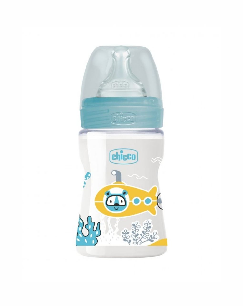 Chicco πλαστικό μπιμπερό well being με θηλή σιλικόνης αργής ροής 150ml 0+ μηνών σιέλ a60-28611-20 - Chicco