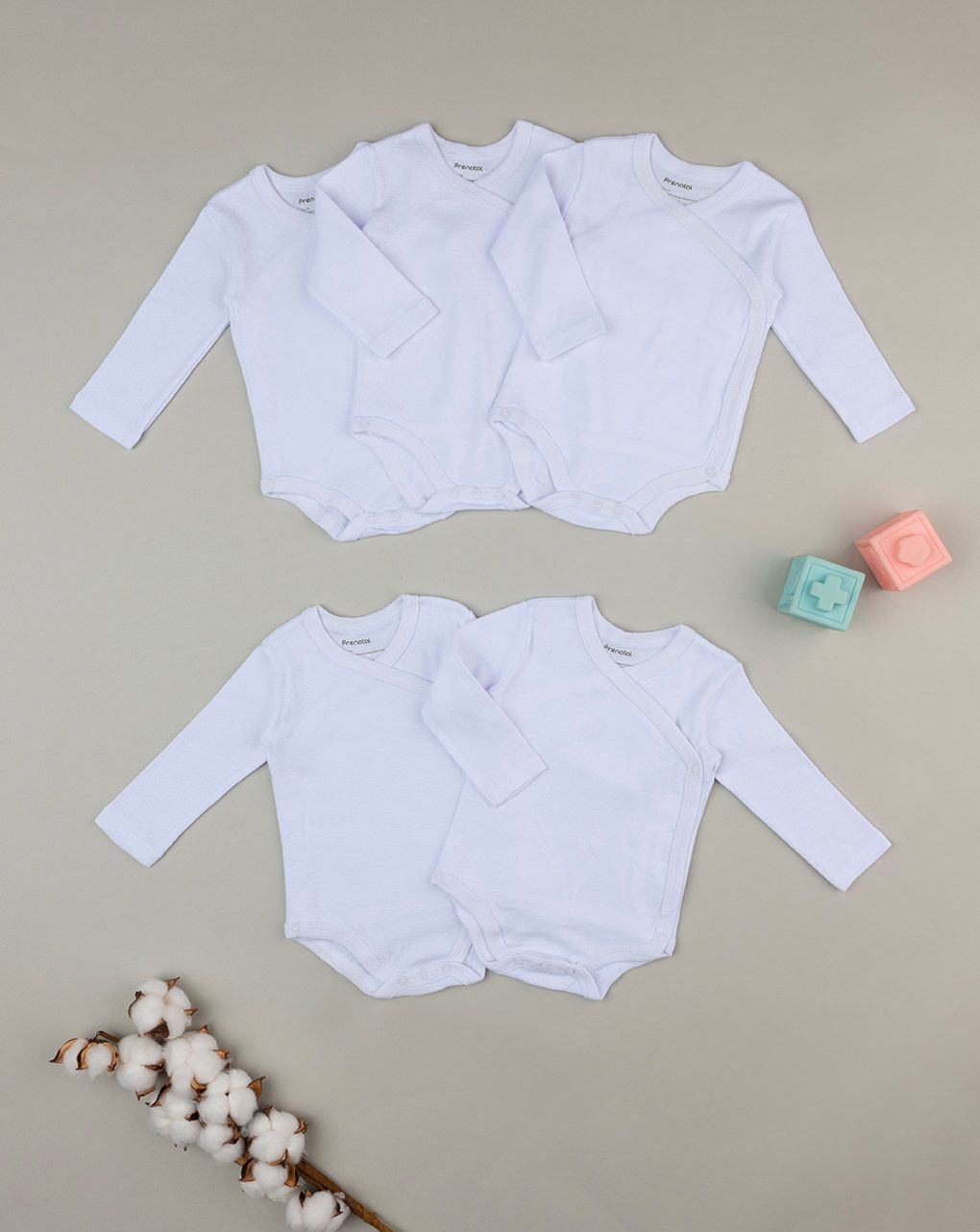 βρεφικά κορμάκια μακρυμάνικα λευκά πακέτο x5 unisex