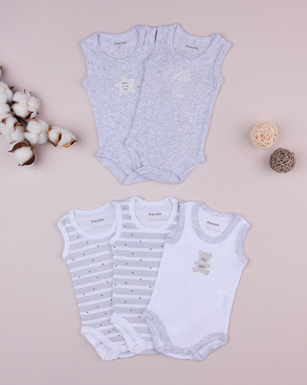 βρεφικά κορμάκια με αστεράκια πακέτο x5 unisex