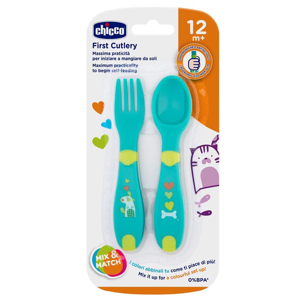Chicco first cutlery σετ πιρούνι-κουτάλι 12m+ πράσινο f01-16101-30 - Chicco