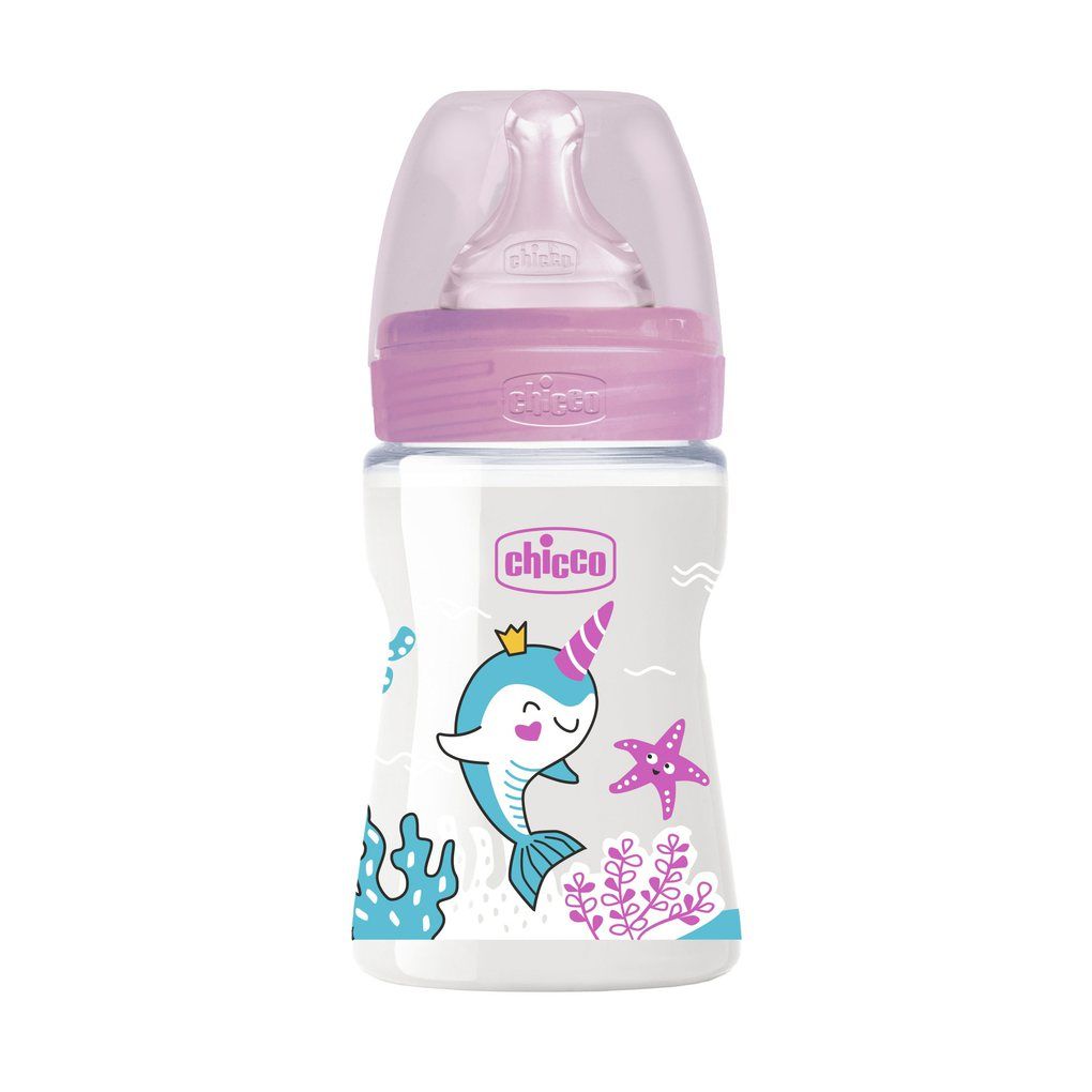 Chicco πλαστικό μπιμπερό well being ροζ 150ml 0m+ a60-28611-10 - Chicco