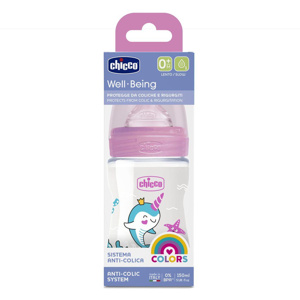 Chicco πλαστικό μπιμπερό well being ροζ 150ml 0m+ a60-28611-10 - Chicco