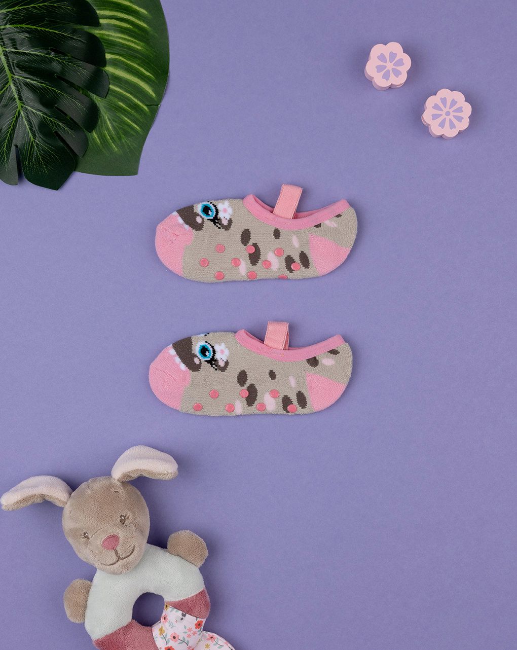 παιδικά αντιολισθητικά καλτσάκια-μπαλαρίνες με ιπποπόταμο για κορίτσι - Prénatal