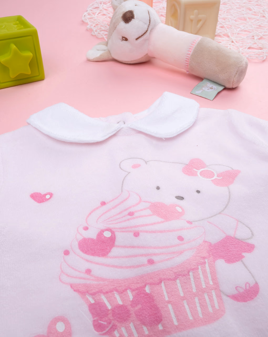 βρεφικά φορμάκια μακρυμάνικα σενίλ πακέτο x2 με αρκουδάκια για κορίτσι - Prénatal