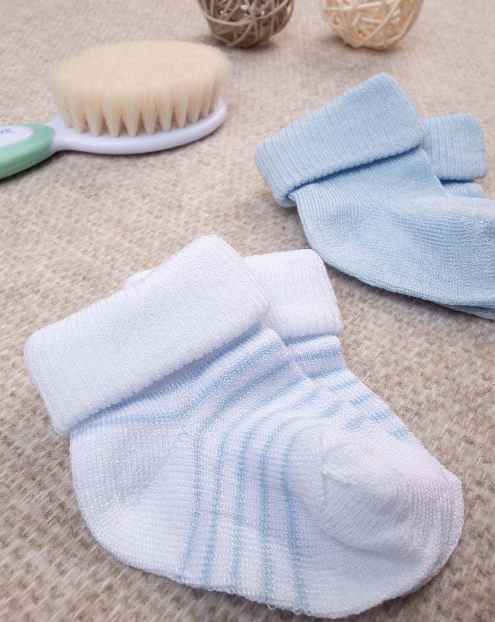 βρεφικά καλτσάκια πακέτο x2 γαλάζιο/λευκό ριγέ για αγόρι - Prénatal