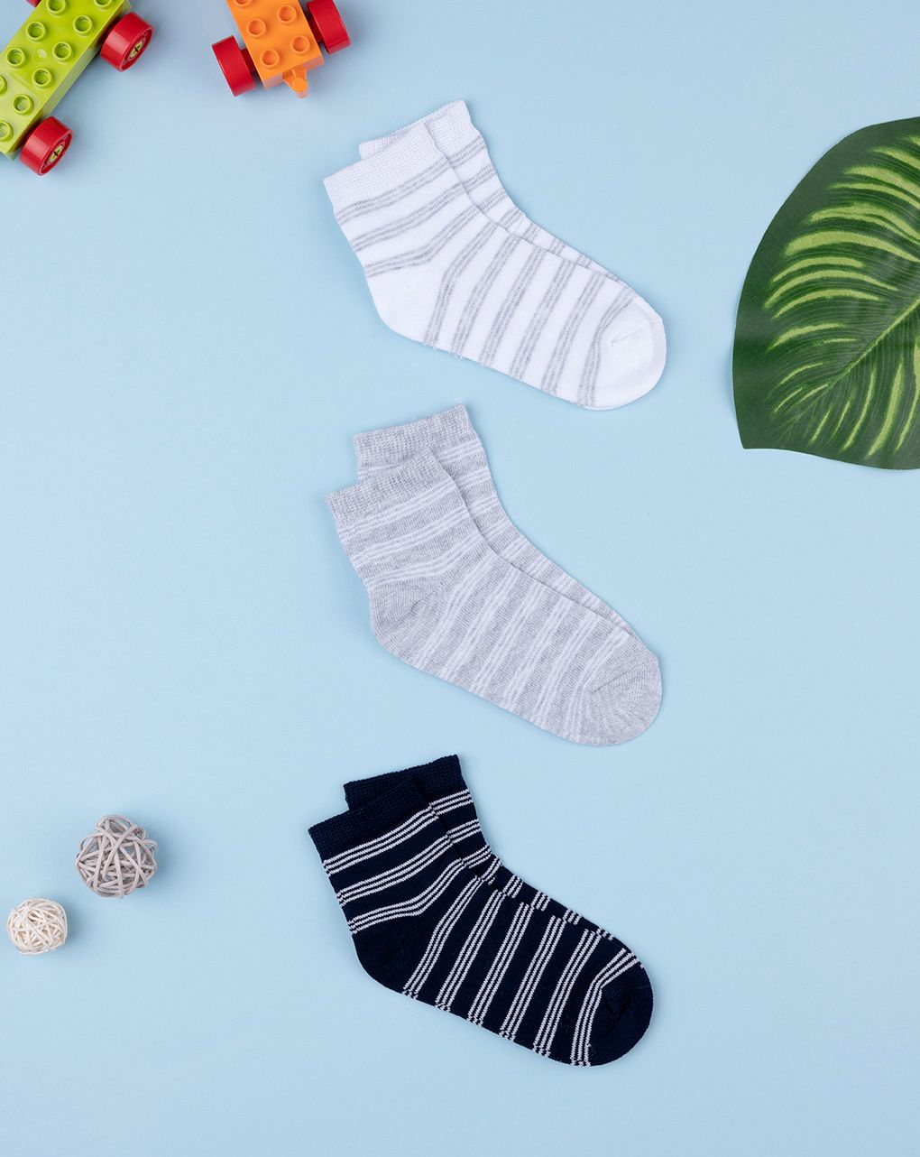 παιδικές κάλτσες κοντές ριγέ πακέτο x3 τμχ για αγόρι - Prénatal