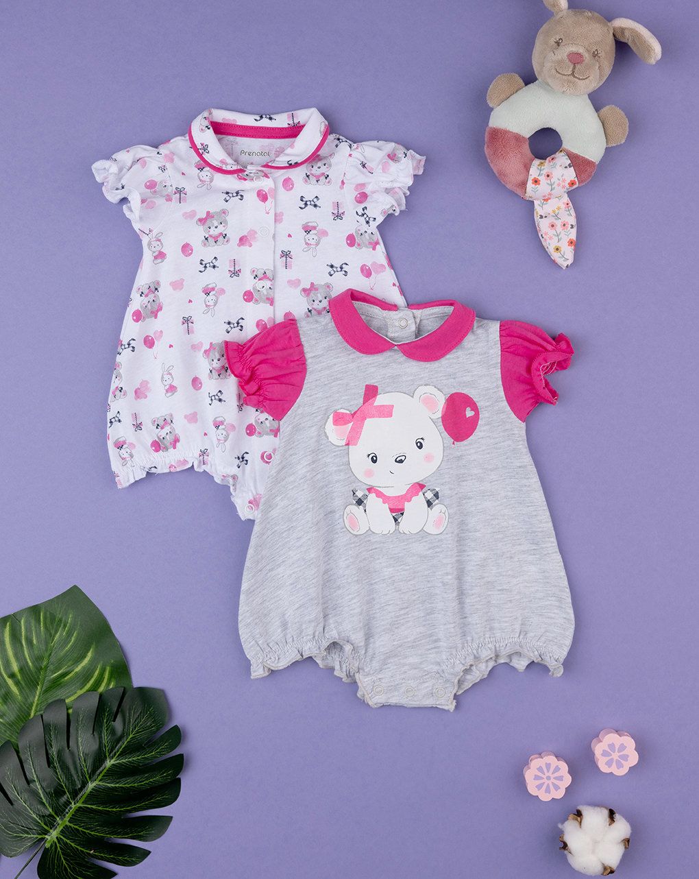 βρεφικά φορμάκια κοντά με αρκουδάκια πακέτο x2 τμχ για κορίτσι